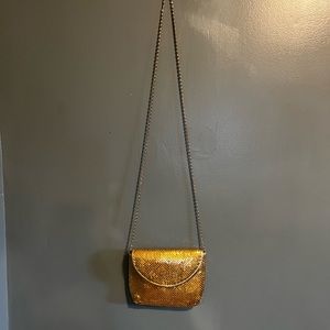 Golden, chain mail, Crossbody, gold shoulder strap, small, vintage purse